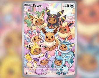 ¡Tarjeta personalizada de poncho de Eevee Eeveelutions! ¡Hecho a mano!