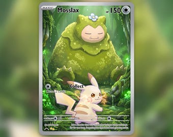 Mosslax Sleeping Peakychu Snorlax Pikachu Custom Card! Hand Made!