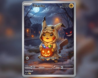 Pikachu Trick or Treat Halloween Haunted Spooky Gengar Custom Card! Hand Made!