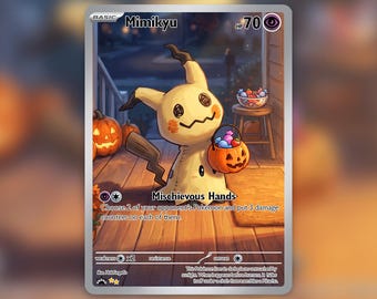 Mimikyu Trick or Treat Halloween Custom Card! Hand Made!