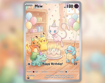 Mew Happy Birthday Charmander Pikachu Custom Card! Hand Made!