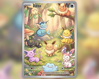 Ditto Eeveelutions Eevee Forest Custom Card! Hand Made!