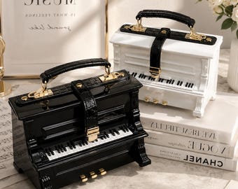 Piano Shape Crossbody Bag for Women, Music Note Shoulder Purse, PU Leather Novelty Handbag, Cute Messenger Bag, Gift For Music Lover