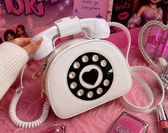Women’s Retro Telephone Shaped Crossbody Bag Cute PU Leather Shoulder Purse Y2K Novelty Phone Handbag for Woman and Kids , Birthday Party