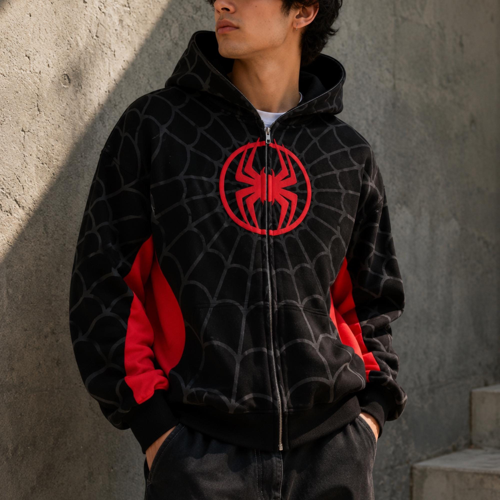 SPIDERMAN スパイダーマン／フルジップ 長袖フリース（ブラック）／刺繍 Spiderman zip hoodie - Etsy 日本