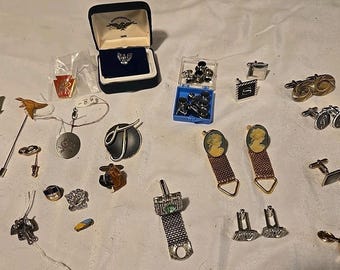 Vintage Tie Tacks Stickpins Cufflinks Cameo Saddle Swank Pennsylvania Railroad
