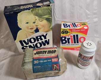 Lot Vintage Household Cleaners Ivory Snow Brillo Jonny Mop Movie Props