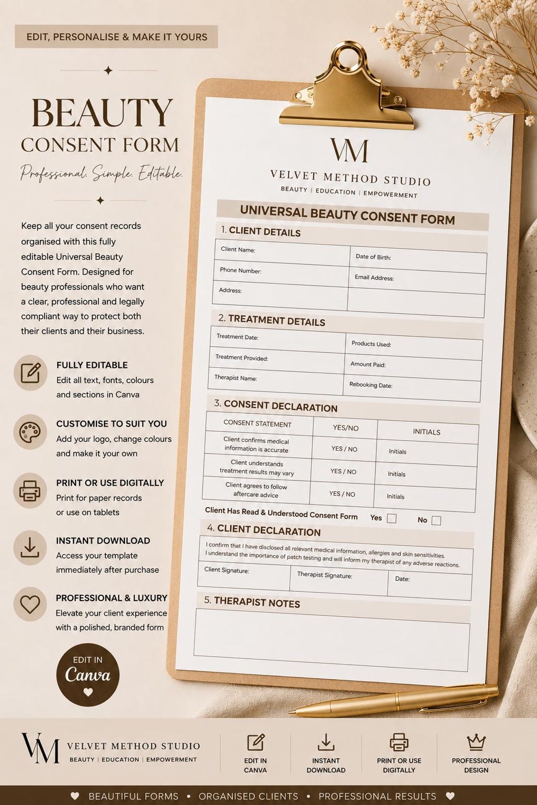 Editable Universal Beauty Consent Form | Canva Template for ...