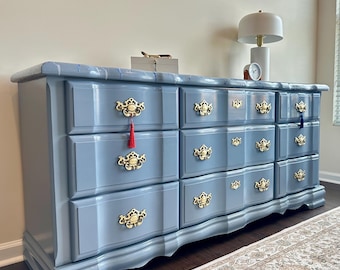 Large Blue Gray Double Dresser – Contemporary Glam Style