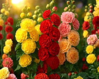 Más de 200 semillas de malva real gigante de otoño, semillas de flores tradicionales de Alcea rosea, flores de jardín rústicas que atraen colibríes y abejas.