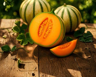 Más de 50 semillas de melón Charentais, melón francés de variedad antigua poco común, semillas de fruta Cucumis Melo sin OMG, variedad de melón dulce gourmet para jardín.