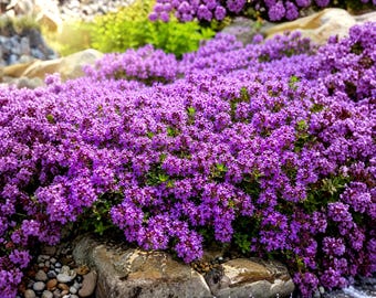 Más de 2000 semillas de tomillo rastrero morado, semillas de cobertura vegetal perenne, planta de jardín resistente a la sequía, flores de jardín de rocas no transgénicas