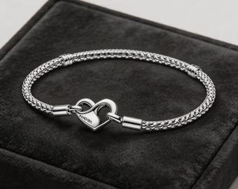 Sterling Silver Pandora Style Bracelet, Sparkling Crown Snake Chain Charm Bracelet for Women