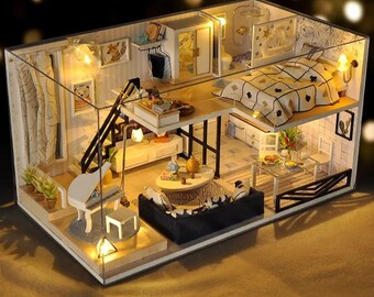 Modern Loft Style DIY Dollhouse Kit: Miniature Craft Assembly Home Model