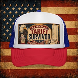 Czapka z daszkiem Tariff Survivor Trucker, zabawna czapka polityczna, patriotyczna czapka Americana, prezent z humorem ekonomicznym, regulowana siateczka Snapback
