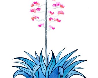 Blue Blooming Agave Print // Cactus Art // Cactus Watercolor // Botanical Art // Nursery Art // Blue Art // Watercolor // Home Decor