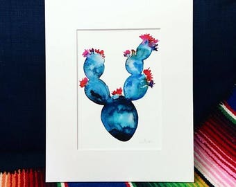 Monsoon Opuntia Print // Cactus Art // Cactus Watercolor // Botanical Art // Nursery Art // Blue Art // Watercolor