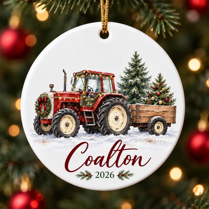 Do Not Pull String Sign Personalized Tractor Christmas Ceramic Ornament, Custom Name Farmer ...