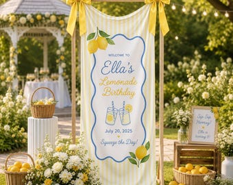 Personalized Lemonade Birthday Wooden Block, Yellow Blue Lemon Party Welcome Sign, Custom Summer Garden Celebration Decor
