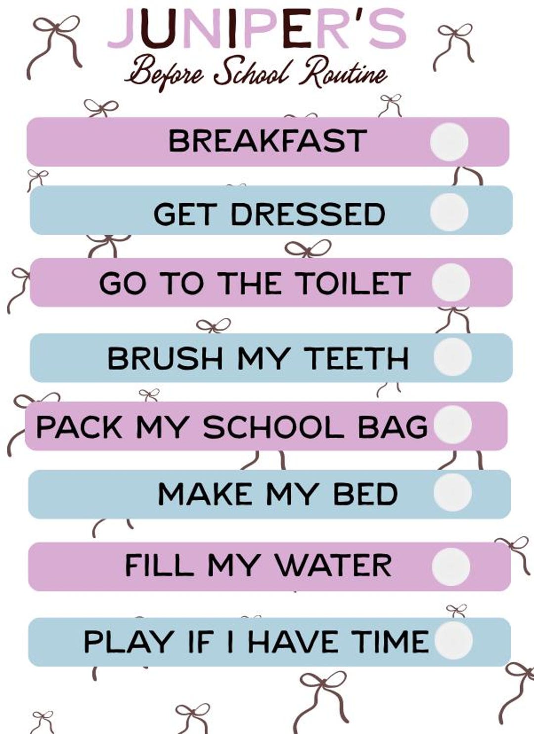 Editable Daily Checklist for Kids, Routine Chart for Kids, School Day ...