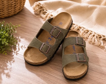 Sandalias con plantilla de corcho y doble tira, chanclas con hebilla ajustable, zapatos de playa para caminar en verano.