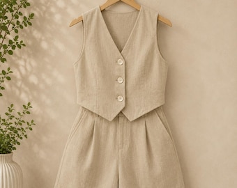 Little Lux Türkei Leinenmischung Weste Top und Shorts Set, Sommerferien Co-ord