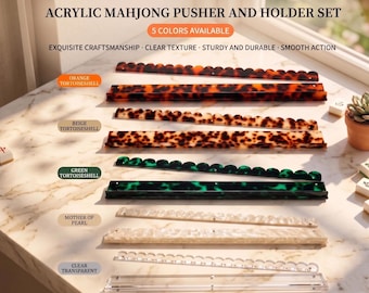 Juego de empujador y soporte de mahjong de acrílico / Accesorios modernos para estante de mahjong / 5 colores a elegir