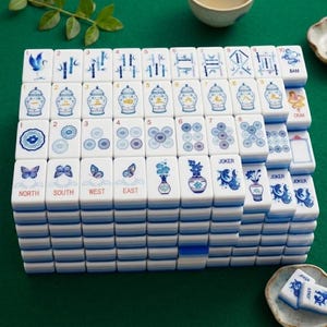 Blue and White Porcelain Chinoiserie Mahjong Tiles - 160 Tiles Acrylic or Melamine image 12