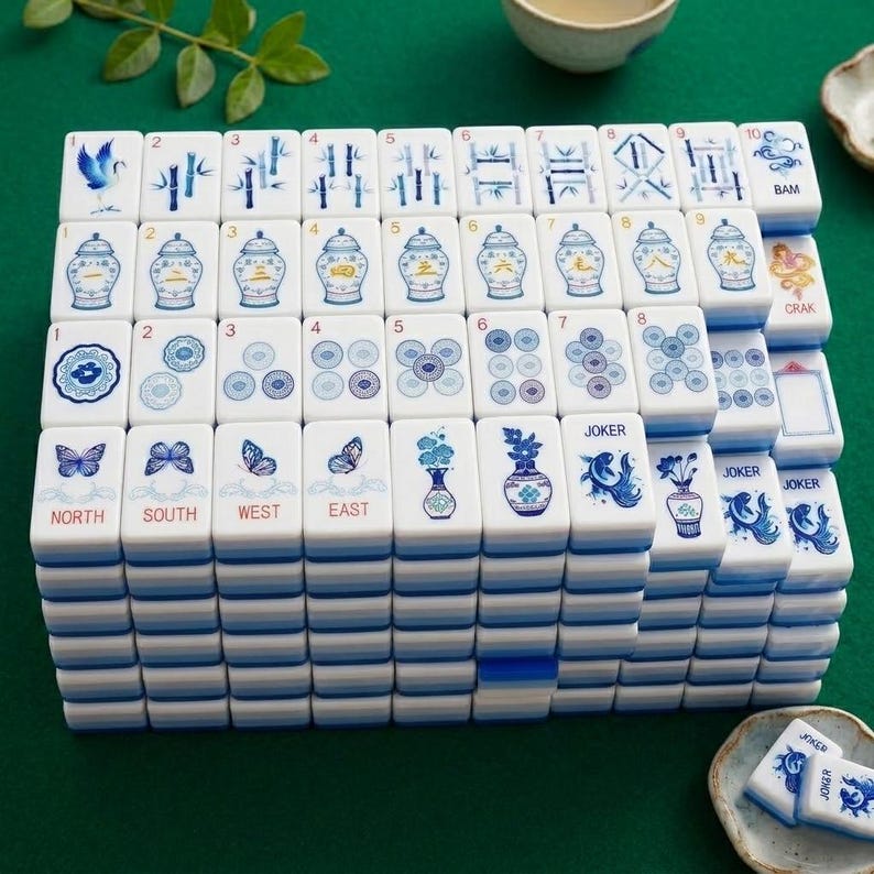 Blue and White Porcelain Chinoiserie Mahjong Tiles - 160 Tiles Acrylic or Melamine image 12