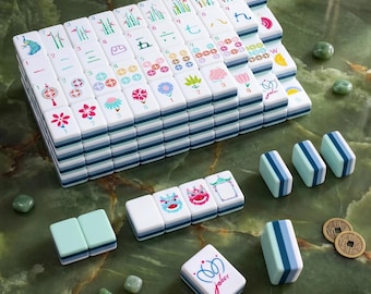 Green 4 Layers Acrylic Mahjong Tile Set | Aesthetic Floral Mahjong Tiles 160 acrylic pieces