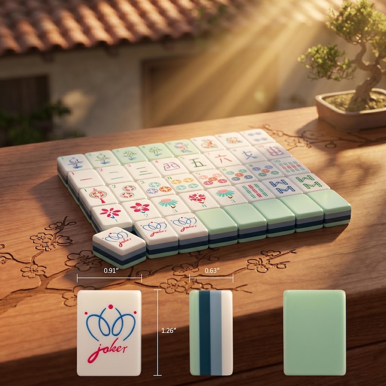 Zestaw zielonych akrylowych płytek mahjong | Estetyczne kwiatowe płytki mahjong, 160 akrylowych elementów zdjęcie 7