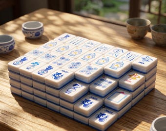 Porcelain Chinoiserie Theme Mahjong Tiles - 160 Melamine Mahjong Tile Set