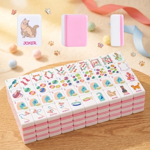 Pawjong Mahjong-plattor | Set med 160 melaminrosa Mahjong-plattor för husdjur