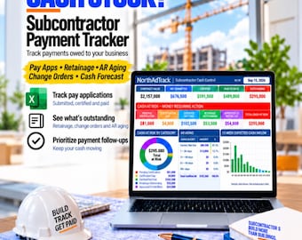Construction Payment Tracker Excel for Subcontractors | Pay Applications, Retainage, AR Aging & Cash Flow