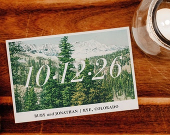 Rocky Mountains Save the Dates // Colorado Postcard Mountain Vintage Post Card Save the Dates Cardstock