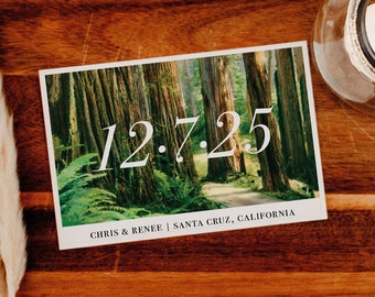 Rustic Redwoods Save the Dates // Redwood Pines Postcard Yosemite Vintage Post Card Save the Dates Card Stock Destination