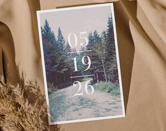 Pine Forest Save the Dates // Pine Trees Postcard Woods Vintage Post Card Save the Dates Card Stock Woodland