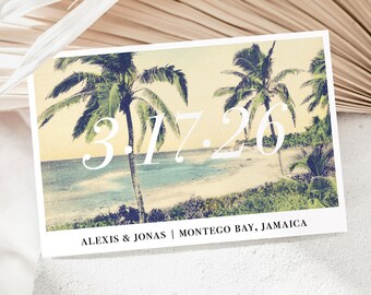 Palm Breeze Postcard Save the Dates // Tropical Beach Post Card Florida Mexico Save the Date Dominican