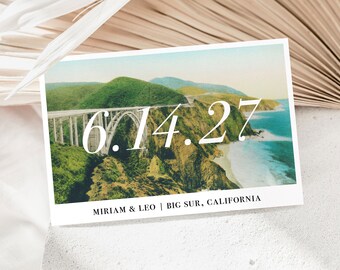Big Sur Vintage Postcard Save the Dates // California Coastal Post Cards Destination Wedding Beach Bixby