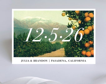 SoCal Oranges Save the Date Postcard // Vintage Pasadena Wedding Los Angeles Save the Dates Minimal Post Cards Mountains Inland Empire