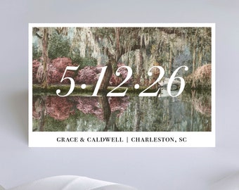 Spring Oaks Save the Date Postcard // Minimal Invitation Antique Southern Charm Coastal Gardens Live Oak Trees
