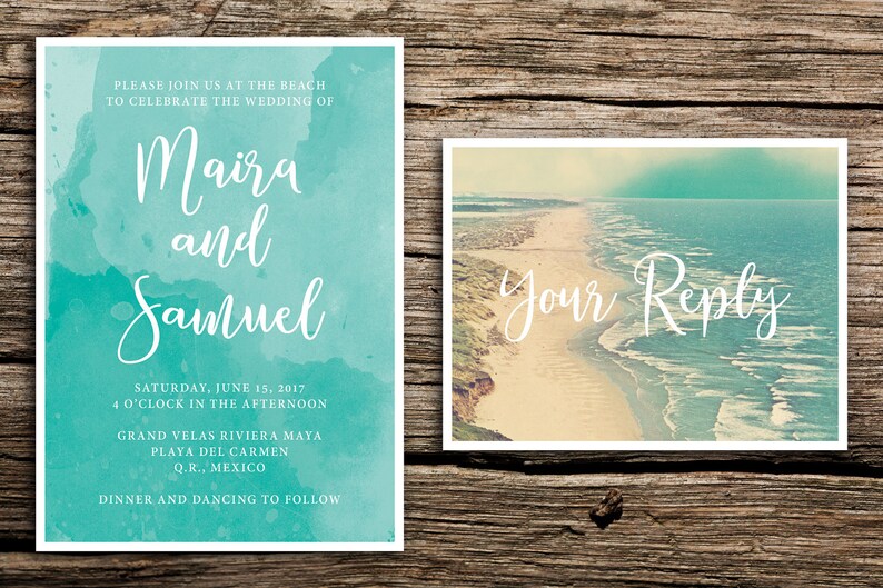 Boho Beach Wedding Invitation Set Destination Wedding Etsy