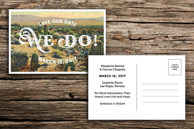 Desert Cactus Vintage Postcard Save the Date // DIGITAL | Etsy