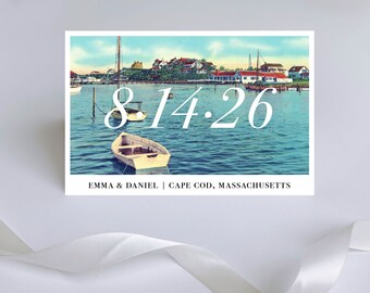 Cape Cod Save the Date Postcards // Vintage Marthas Vineyard Post Card Save the Dates Coastal Sea Massachusetts Modern