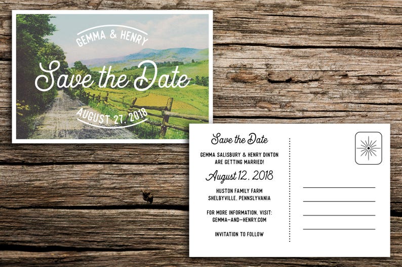 Farm Road Save the Date Postcard Farm Wedding Save the Dates Post Cards Midwest Wedding Pennsylvania Illinois Wisconsin Country Unique