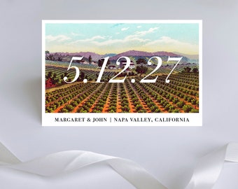 Napa Valley Save the Date Postcards // Vintage Vineyard Post Cards Wine Winery California Wedding Announcement Minimalist