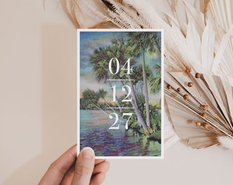 Bayou Postcard Save the Dates // Southern Palms Save the Date Sunset Beach Wedding New Orleans Louisiana