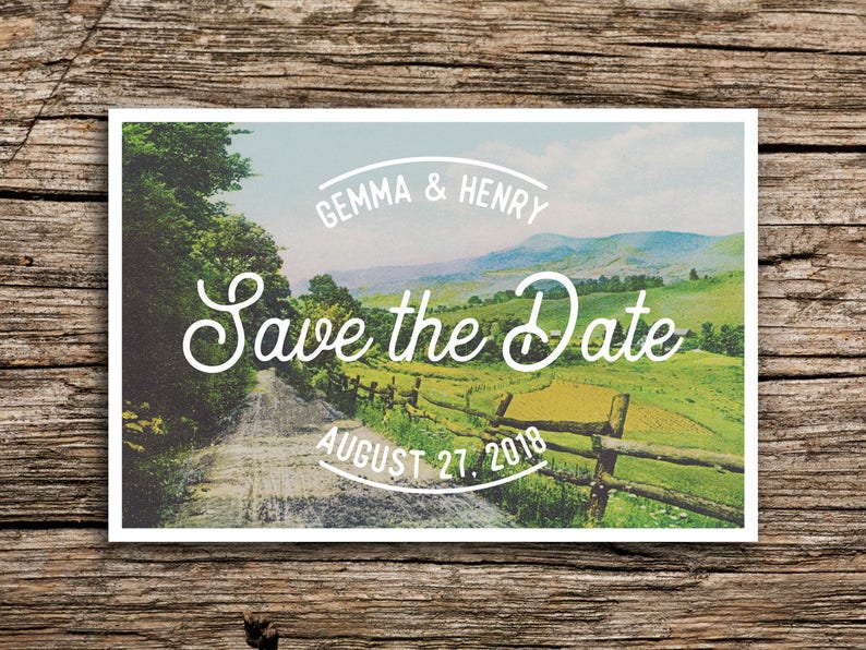 Farm Road Save the Date Postcard Farm Wedding Save the Dates Post Cards Midwest Wedding Pennsylvania Illinois Wisconsin Country Unique