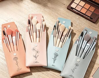Personalized Makeup Brush Set, Bridesmaid Proposal Gift, Wedding Party Favor, Custom Name Travel Pouch, Beauty Lover Gift, Gift for Her
