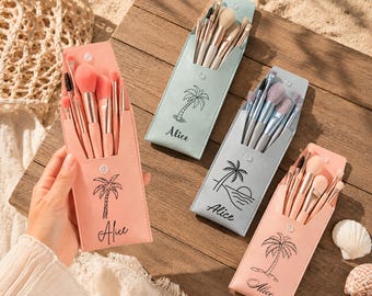 Palm Tree Makeup Brush Set, Personalized Makeup Brush Set, Beach Bachelorette Party Favor, Tropical Bridesmaid Gift, Bridal Party Favor
